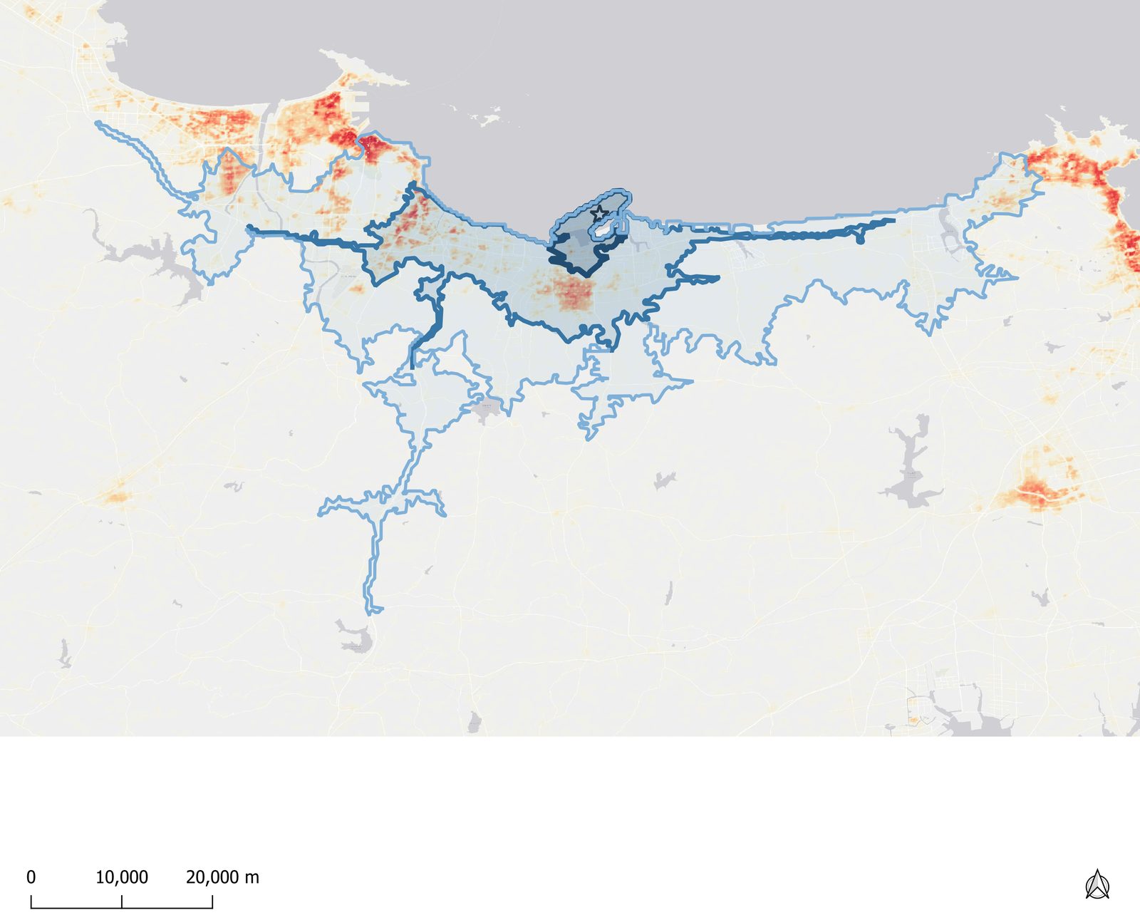 Population heatmap, region — resident population around Yangma Island