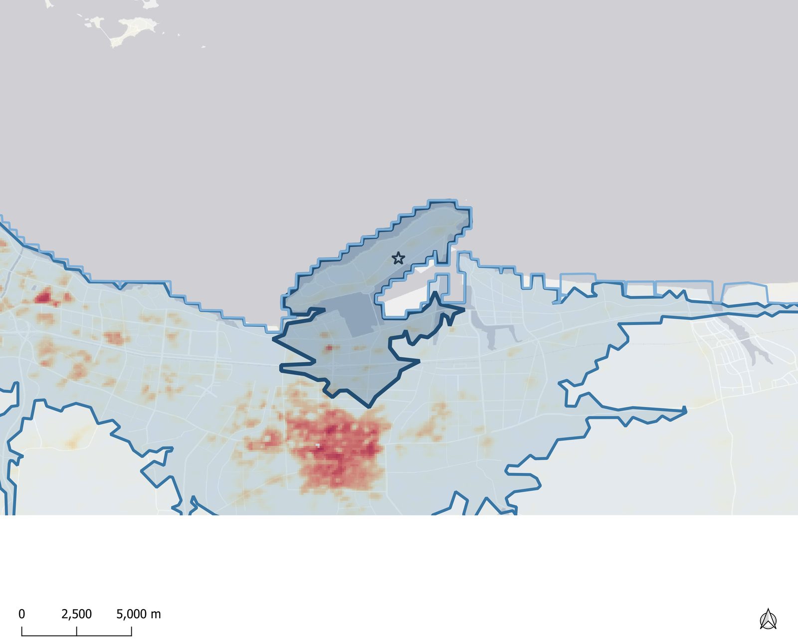 Population heatmap, site focus — Yangma Island ±11 km